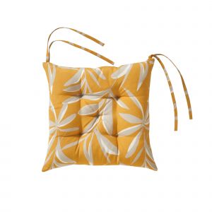 Galette De Chaise Carrée Imprimé Feuillage - Blancheporte - Couleur Jaune - Taille Lot de 2 galettes de chaise : 40x40X6cm