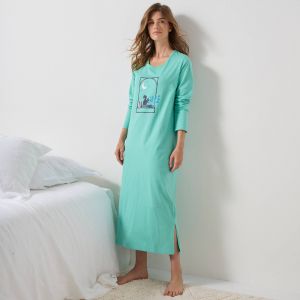 Chemise De Nuit Longue Manches Longues Motif &laquo;fen&ecirc;tre&raquo; - Blancheporte - Couleur Chemise de nuit longue - Taille 56