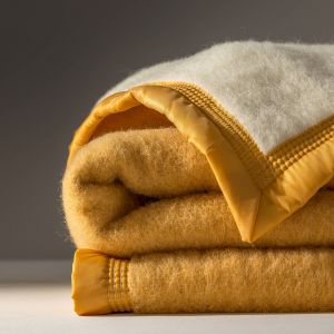 Couverture bicolore pure laine 600 g/m&sup2; - Couverture 2 Personnes : 240x260cm - Jaune - Ourson - Taille Couverture 2 personnes : 240x260cm