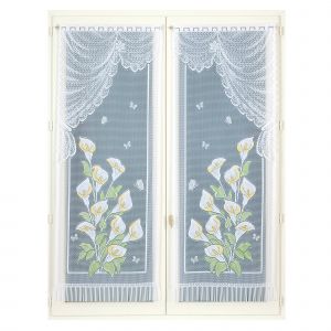 Vitrage Droit Maille Dentelle Motif Arums - La Paire - Blancheporte - Couleur Peint - Taille Paire rideaux : largeur 60 x hauteur 160cm