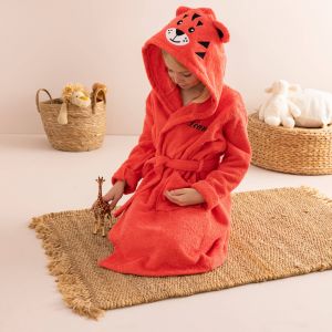 Peignoir de bain enfant personnalisable tigre &agrave; capuche - 6/8 Ans - Orange - Colombine Des Petits - Couleur Peignoir - Taille 6/8 ans