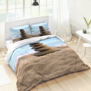 Linge De Lit Zen En Coton Imprimé - Blancheporte - Couleur Bleu - Taille Housse de couette 2 personnes : 240x220cm