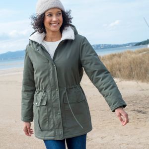 Parka Déperlante À Capuche, Doublée Polaire Sherpa - Blancheporte - Couleur Kaki - Taille 48