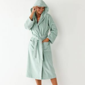 Peignoir mixte adulte col capuche &eacute;ponge bouclette - 34/36 - Vert - Colombine - Couleur Peignoir - Taille 34/36