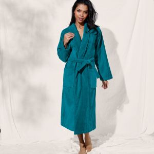 Peignoir mixte adulte &eacute;ponge velours col ch&acirc;le - 50/52 - Vert - Colombine - Couleur Peignoir - Taille 50/52