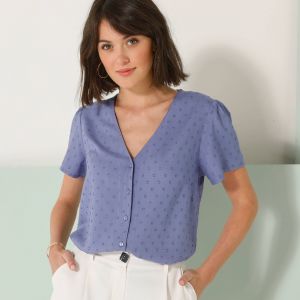 Chemisier Manches Courtes Uni, Plumetis - Blancheporte - Couleur Bleu - Taille 36