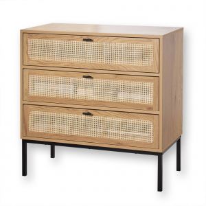 Commode 3 Tiroirs En Rotin, Pieds Métal - Blancheporte - Couleur Écru - Taille Taille Unique