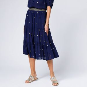 Jupe Courte Volant&eacute;e Imprim&eacute; Dor&eacute;, Cr&eacute;pon - Blancheporte - Couleur Jupe mi-longue - Taille 38/40