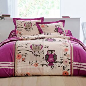 Linge de lit Chouette coton - Housse De Couette 2 Personnesonnes : 240x220cm - Violet - Colombine - Couleur Violet - Taille Housse de couette 2 personnes : 240x220cm