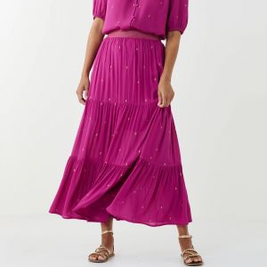 Jupe Longue Volant&eacute;e Imprim&eacute; Dor&eacute;, Cr&eacute;pon - Blancheporte - Couleur Jupe longue - Taille 56