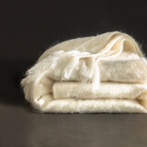Couverture laine mohair angora - Couverture 2 Personnes : 240x260cm - Écru - Ourson - Couleur Écru - Taille Couverture  2 personnes : 240x260cm