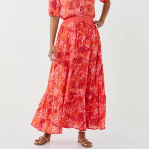 Jupe Longue Volant&eacute;e Imprim&eacute; Fleuri, Cr&eacute;pon - Blancheporte - Couleur Jupe longue - Taille Taille Unique