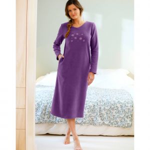 Chemise De Nuit Polaire Manches Longues Brod&eacute;e - Blancheporte - Couleur Chemise de nuit longue - Taille Taille Unique