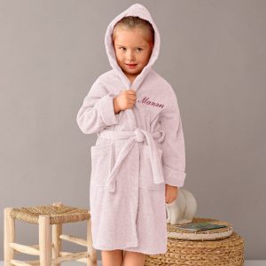 Peignoir enfant &eacute;ponge &agrave; capuche personnalisable  - 4/6 Ans - Rose - Colombine Des Petits - Couleur Peignoir - Taille 4/6 ans