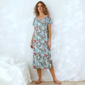 Chemise De Nuit Longue Imprim&eacute;e Manches Courtes - Coton Modal - Blancheporte - Couleur Chemise de nuit longue - Taille 54