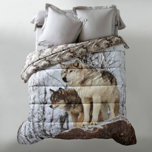 Couette Microfibre Impression Photo Loup 200g/m2 - Blancheporte - Couleur Beige - Taille Couette 2 personnes : 220x240 cm