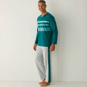 Pyjama Coton Rayures Plac&eacute;es Col Rond - Blancheporte - Couleur Pyjama - Taille 2XL