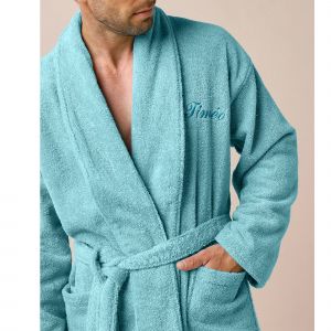 Peignoir mixte adulte &eacute;ponge bouclette col ch&acirc;le personnalisable - 54/56 - Vert - Colombine - Couleur Peignoir - Taille 54/56