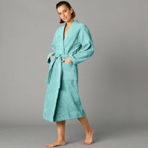 Peignoir mixte adulte col kimono &eacute;ponge bouclette  - 46/48 - Vert - Colombine - Couleur Peignoir - Taille 46/48