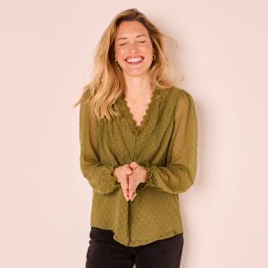 Chemisier Voile Plumetis, D&eacute;tails Macram&eacute; - Blancheporte - Couleur Chemisier - Taille 42