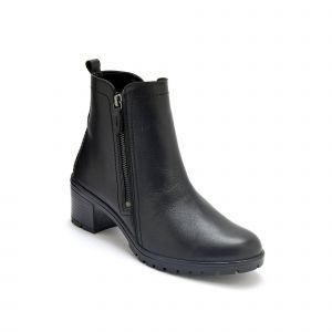 Boots zipp&eacute;es &agrave; talon en cuir lisse, extra larges - 38 - Noir - P&eacute;diconfort - Couleur Boots - Taille 38