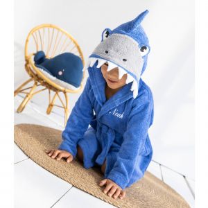 Peignoir de bain enfant &agrave; capuche requin personnalisable - 340g/m&sup2; - 10/12 Ans - Bleu - Colombine Des Petits - Couleur Peignoir - Taille 10/12 ans
