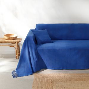 Plaid Ou Jeté Uni Coton Tissage Artisanal - Blancheporte - Couleur Bleu - Taille Jeté 2 personnes : 330x250cm