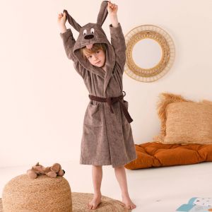 Peignoir de bain enfant personnalisable chien &agrave; capuche, &eacute;ponge coton - 340 g/m&sup2; - 10/12 Ans - Marron - Colombine Des Petits - Couleur Peignoir - Taille 10/12 ans