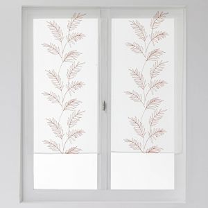 Vitrage Voile Brodé Grandes Feuilles - La Paire - Blancheporte - Couleur Orange - Taille Paire rideaux : largeur 45 x hauteur 120cm