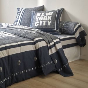 Linge De Lit Manhattan En Polycoton Imprimé New-york - Blancheporte - Couleur Bleu - Taille Housse de couette 2 personnes : 240x220cm