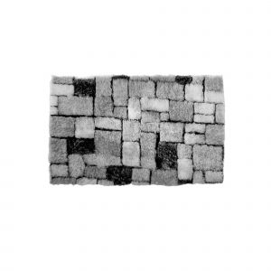 Tapis De Bain Mosaïque Toucher Peluche - Blancheporte - Couleur Gris - Taille Tapis de bain : 50x80cm