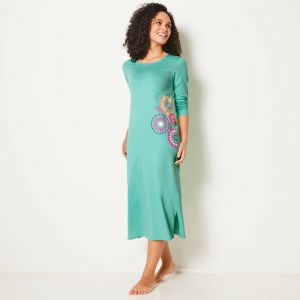 Chemise De Nuit Longue Manches Longues Imprim&eacute; Rosaces - Blancheporte - Couleur Chemise de nuit longue - Taille 58