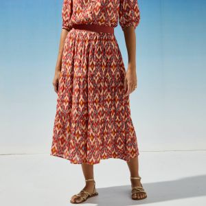 Jupe Courte Volant&eacute;e Imprim&eacute; Ikat, Cr&eacute;pon - Blancheporte - Couleur Jupe mi-longue - Taille 38/40