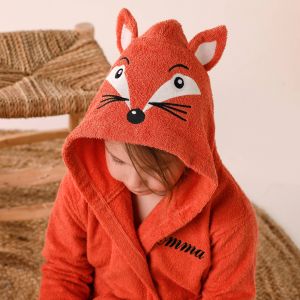 Peignoir de bain enfant personnalisable renard &agrave; capuche, &eacute;ponge coton - 340 g/m&sup2;  - 6/8 Ans - Jaune - Colombine Des Petits - Couleur Peignoir - Taille 6/8 ans