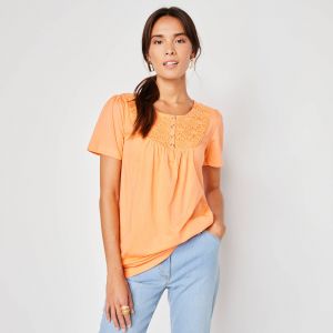 T-shirt Macramé Manches Courtes - Blancheporte - Couleur Orange - Taille 42/44