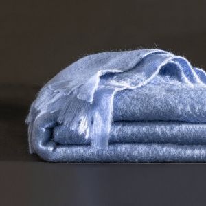 Couverture laine mohair angora - Couverture 2 Personnes : 220x240cm - Bleu - Ourson - Couleur Bleu - Taille Couverture 2 personnes : 220x240cm