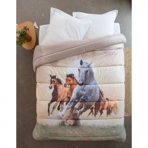 Couette Microfibre Impression Photo Chevaux 200g/m2 - Blancheporte - Couleur Beige - Taille Couette 1-2 pers : 200x200cm