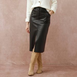 Jupe Longue Fendue, Aspect Cuir(**) - Blancheporte - Couleur Jupe longue - Taille 44