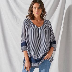 Blouse Ample Imprim&eacute;e Manches 3/4 Pagodes - Blancheporte - Couleur Blouse - Taille 48