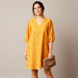 Robe Broderie Anglaise Manches 3/4 - Blancheporte - Couleur Robe courte - Taille 50