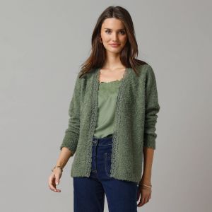 Gilet en maille poilue, détail de macramé - 42/44 - Vert - Lora Zellini - Couleur Gilet - Taille 42/44