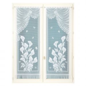 Vitrage Droit Maille Dentelle Motif Arums - La Paire - Blancheporte - Couleur Blanc - Taille Paire rideaux : largeur 60 x hauteur 160cm