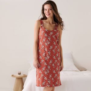 Nuisette Imprim&eacute;e Fleuri Avec Bretelles Fronc&eacute;es - Blancheporte - Couleur Nuisette - Taille 42/44