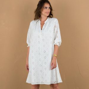 Robe housse évasée, broderie anglaise - 36 - Blanc - Lora Zellini - Couleur Blanc - Taille 36