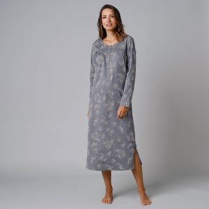 Chemise De Nuit Longue Manches Longues Imprim&eacute;e ''roses'' - Blancheporte - Couleur Chemise de nuit longue - Taille 42/44