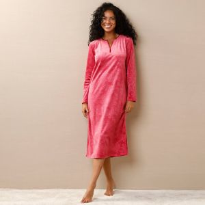 Chemise De Nuit Longue En Velours Damass&eacute;, Manches Longues - Blancheporte - Couleur Chemise de nuit longue - Taille Taille Unique