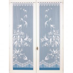 Vitrage Droit Hirondelles - La Paire - Blancheporte - Couleur Vitrage - Taille Rideau : largeur 60 x hauteur 220cm