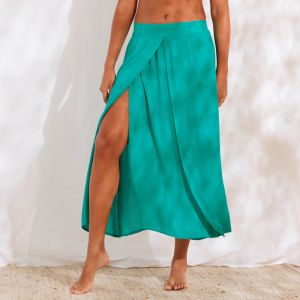 Jupe Longue Fendue, Cr&eacute;pon Uni - Blancheporte - Couleur Jupe longue - Taille 44