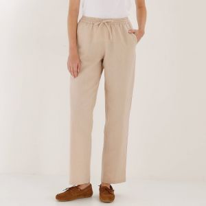 Pantalon Coupe Mom En Coton/lin, Taille &Eacute;lastiqu&eacute;e - Blancheporte - Couleur Pantalon large - Taille 36