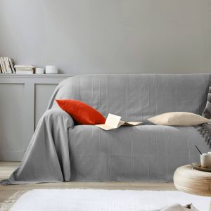 Plaid Ou Jeté Uni Coton Tissage Artisanal - Blancheporte - Couleur Gris - Taille Jeté 2 personnes : 330x250cm